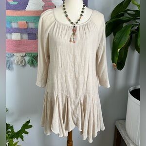 Women’s Bohemian Tunic Peasant Blouse, Indigo Soul, Gauze Ruffle Fairy B4